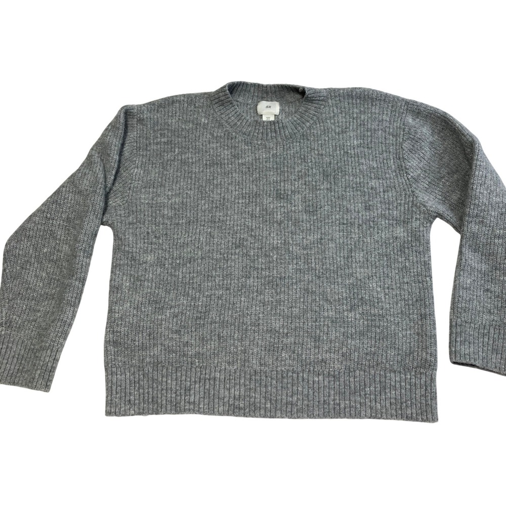 H&M Grey Ribbed Knit Crew Neck Long Sleeve Sweater Women's M Cozy Boho Lagenlook